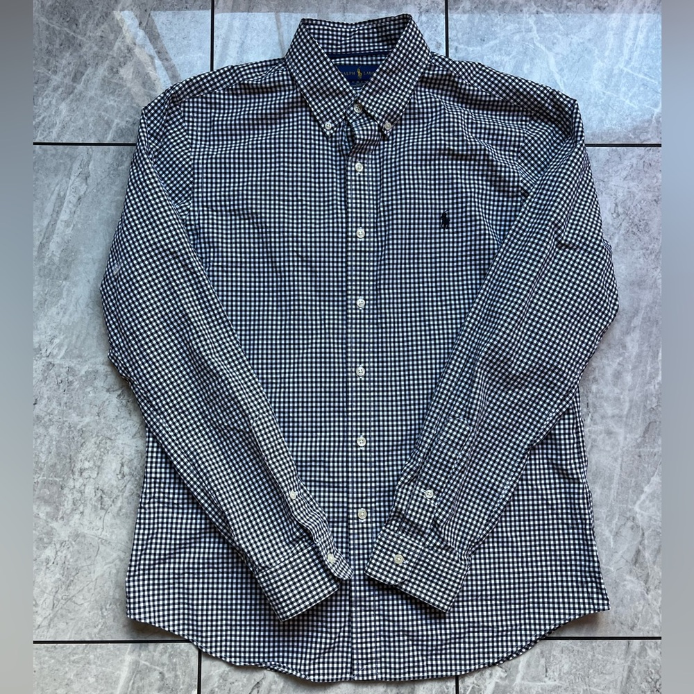 Ralph Lauren Mens White/Black Gingham Slim Fit Stretch Poplin Embroidered Pony L